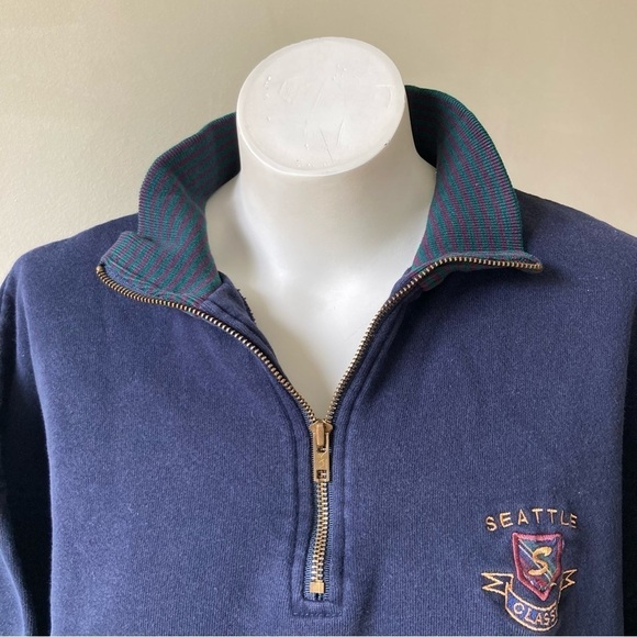 S.D.I. | Vintage Seattle Collegiate 1/4 Zip Long Sleeve Pullover Sweatshirt - Picture 3 of 7